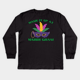 Mask It Up at Mardi Gras 2021 Carnival Kids Long Sleeve T-Shirt